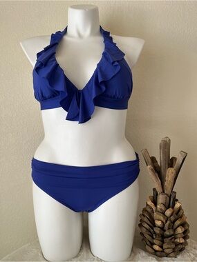 Kenneth Cole Royal Blue I Ruffle Halter Bikini